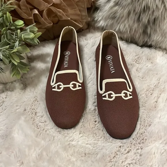 Vivaia Brown &amp; Cream Flat Slip On Shoes Sz 40 New Without Tags