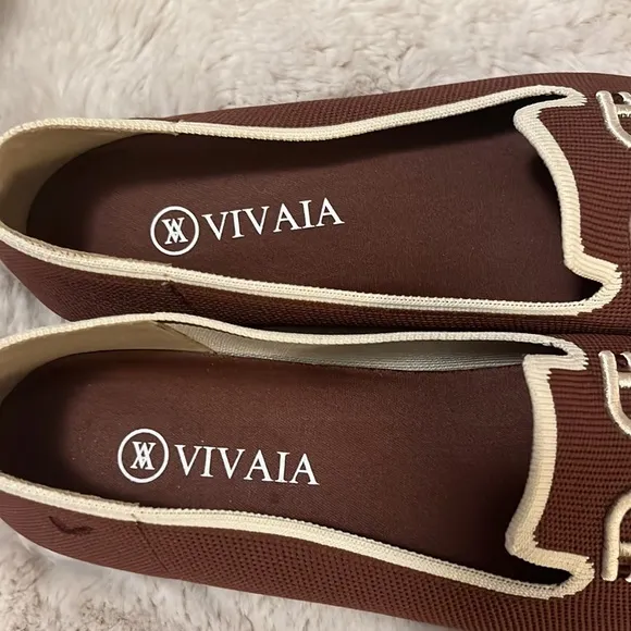 Vivaia Brown &amp; Cream Flat Slip On Shoes Sz 40 New Without Tags