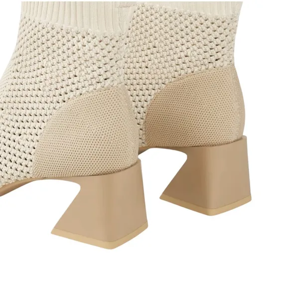 Vivaia Square-Toe Perforated Heeled Melissa Boots Cream Ivory Women's Size 35