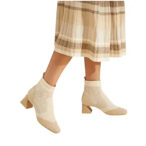 Vivaia Square-Toe Perforated Heeled Melissa Boots Cream Ivory Women's Size 35