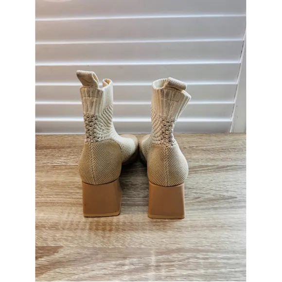 Vivaia Square-Toe Perforated Heeled Melissa Boots Cream Ivory Women's Size 35