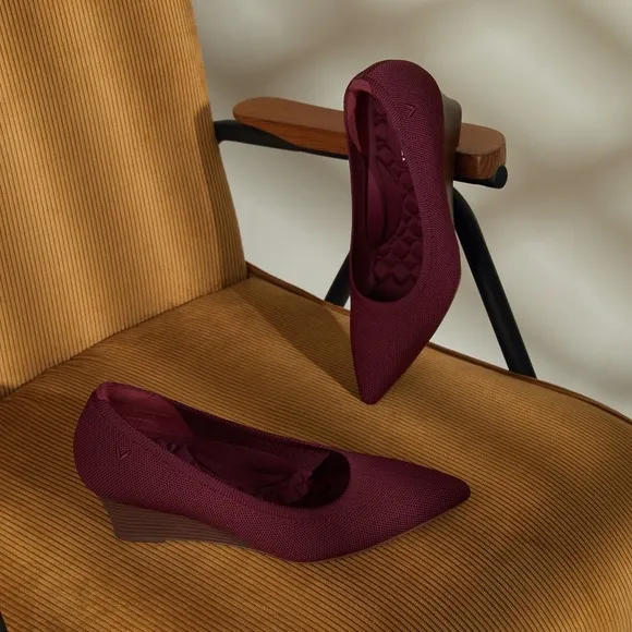 Vivaia Wedge Heel Knit Pointed Toe Slip On  Shoes Burgundy EU/38.5 US/7.5