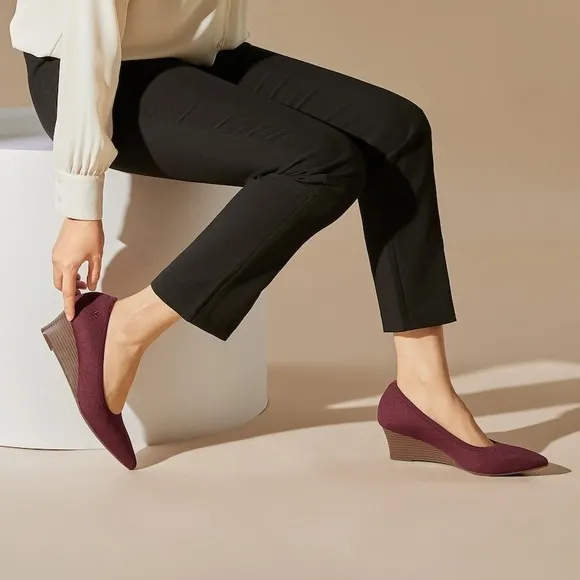 Vivaia Wedge Heel Knit Pointed Toe Slip On  Shoes Burgundy EU/38.5 US/7.5