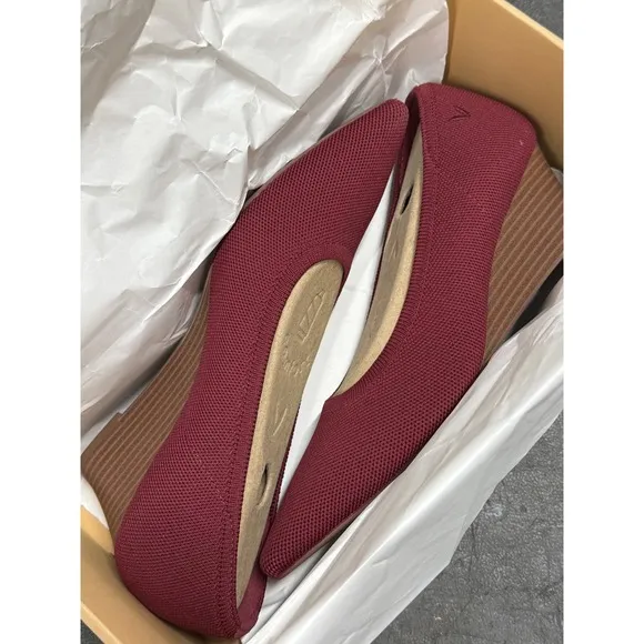 Vivaia Wedge Heel Knit Pointed Toe Slip On  Shoes Burgundy EU/38.5 US/7.5
