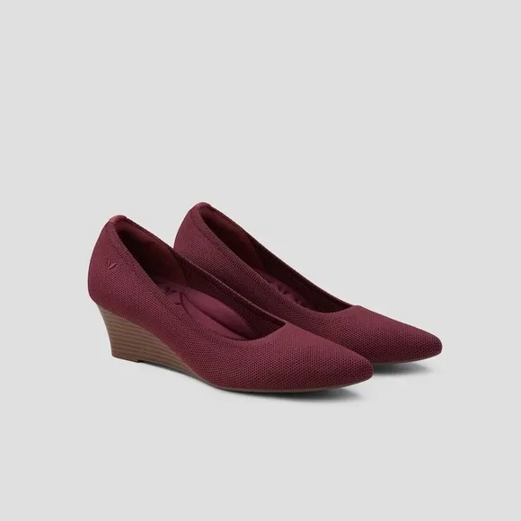 Vivaia Wedge Heel Knit Pointed Toe Slip On  Shoes Burgundy EU/38.5 US/7.5