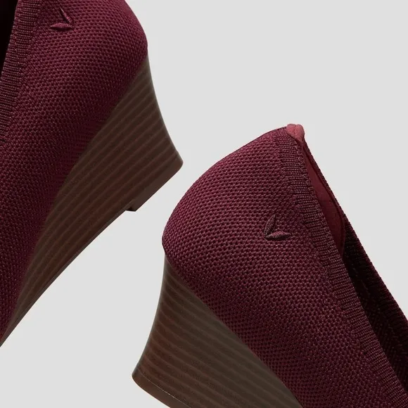 Vivaia Wedge Heel Knit Pointed Toe Slip On  Shoes Burgundy EU/38.5 US/7.5