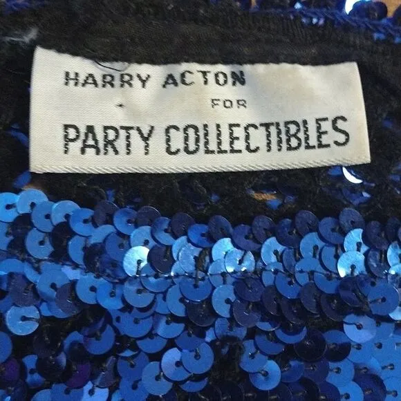 Vntg 70s Harry Acton Blue Colorful Disco Era Sequins Sweater *Fits like Sm/ Med
