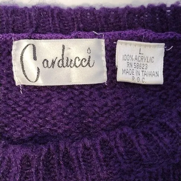 Vntg 80s Carducci Purple Pink Floral Acrylic Knit Crewneck Sweater Large