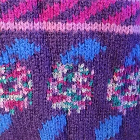 Vntg 80s Carducci Purple Pink Floral Acrylic Knit Crewneck Sweater Large