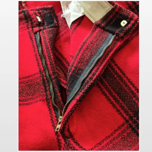 Vtg 50s Genuine Boat Sail Drill Pants Mens Wool Outdoors Hunting Red Black Plaid