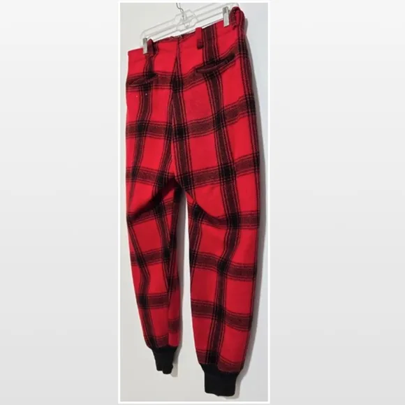 Vtg 50s Genuine Boat Sail Drill Pants Mens Wool Outdoors Hunting Red Black Plaid