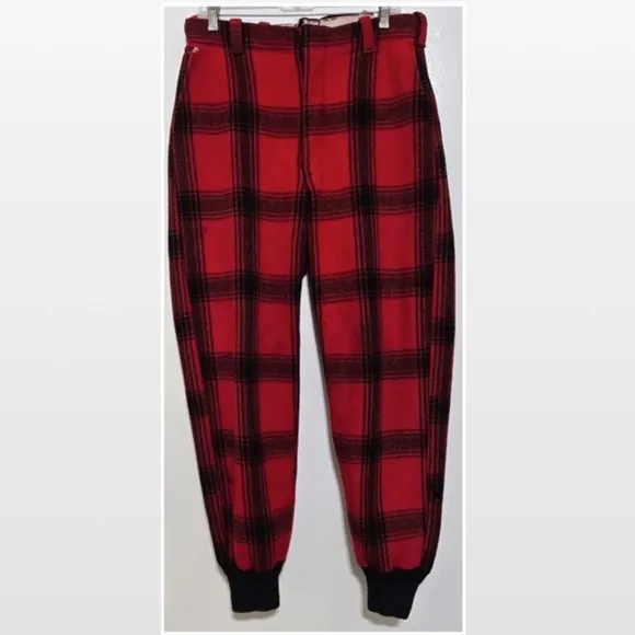 Vtg 50s Genuine Boat Sail Drill Pants Mens Wool Outdoors Hunting Red Black Plaid