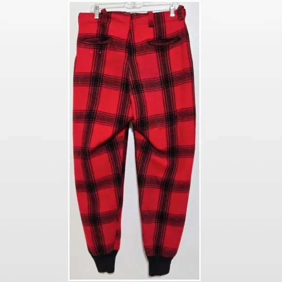 Vtg 50s Genuine Boat Sail Drill Pants Mens Wool Outdoors Hunting Red Black Plaid