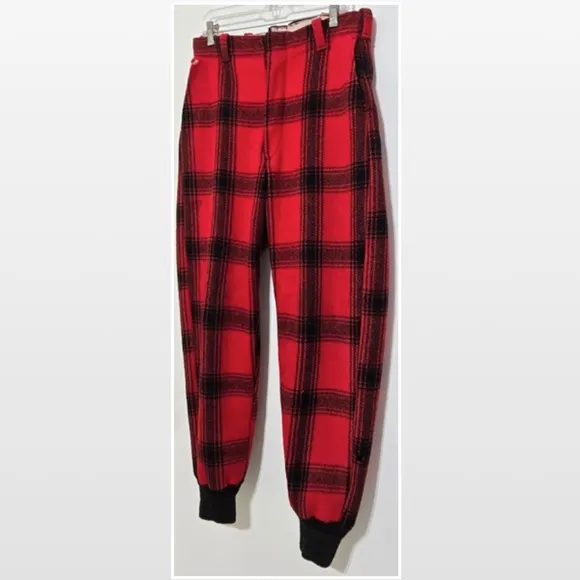 Vtg 50s Genuine Boat Sail Drill Pants Mens Wool Outdoors Hunting Red Black Plaid