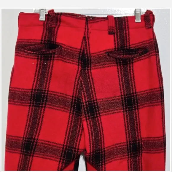 Vtg 50s Genuine Boat Sail Drill Pants Mens Wool Outdoors Hunting Red Black Plaid