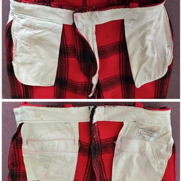 Vtg 50s Genuine Boat Sail Drill Pants Mens Wool Outdoors Hunting Red Black Plaid