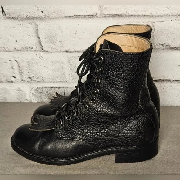VTG Brahma Canada West Black Leather Roper Kiltie Justin Western Riding Boots