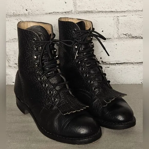 VTG Brahma Canada West Black Leather Roper Kiltie Justin Western Riding Boots