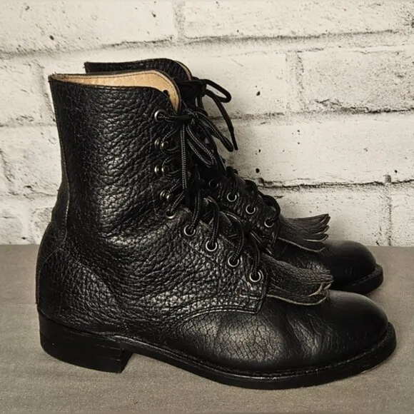 VTG Brahma Canada West Black Leather Roper Kiltie Justin Western Riding Boots