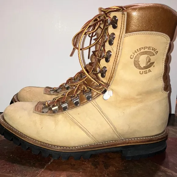 Vtg Chippewa USA Tan and Brown Leather Boots High-Top Design - New Sole