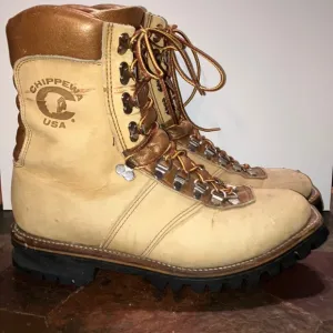 Vtg Chippewa USA Tan and Brown Leather Boots High-Top Design - New Sole