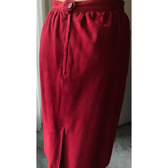 VTG Evan Picone Red Suede Leather Midi Knee Length Skirt Size 8