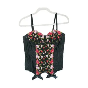 Vtg Fredericks Hollywood Longline Bustier Bra 28 Black Embroidered Goth Romantic