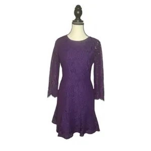VTG J Crew Purple Lace MIDI Dress‎ Womens PS Ruffle Zip Back  Fairy Cottagecore