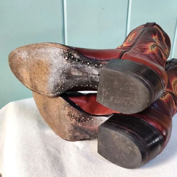 VTG Larry Mahans 70s-80s Leather Cowboy Boots Men's 9.5-10 Brown, Made In Texas