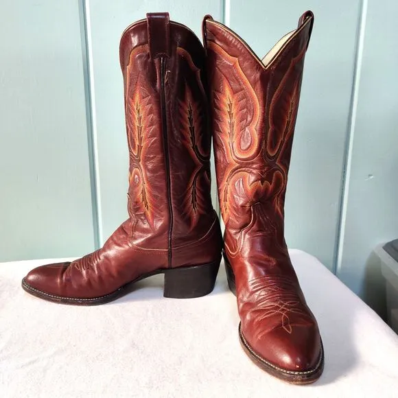 VTG Larry Mahans 70s-80s Leather Cowboy Boots Men's 9.5-10 Brown, Made In Texas