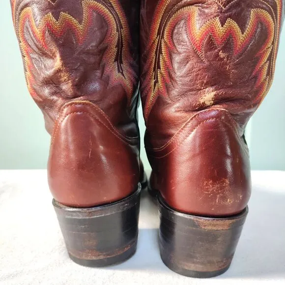 VTG Larry Mahans 70s-80s Leather Cowboy Boots Men's 9.5-10 Brown, Made In Texas