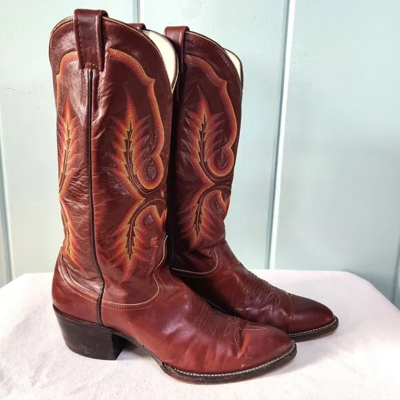 VTG Larry Mahans 70s-80s Leather Cowboy Boots Men's 9.5-10 Brown, Made In Texas