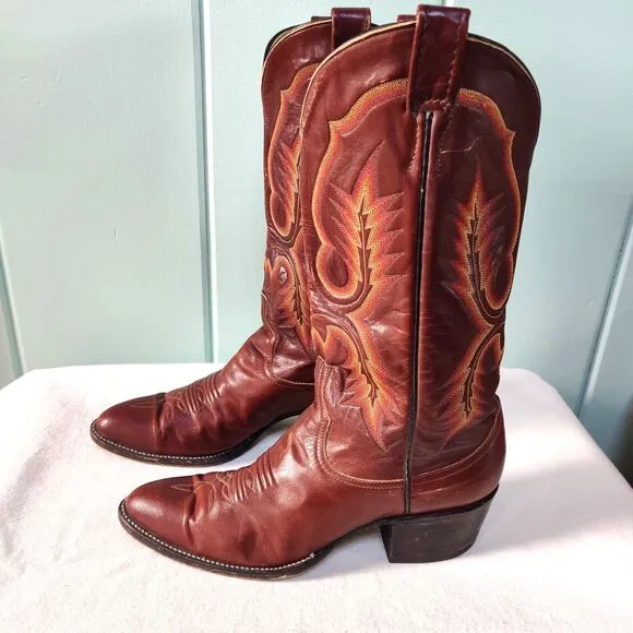 VTG Larry Mahans 70s-80s Leather Cowboy Boots Men's 9.5-10 Brown, Made In Texas
