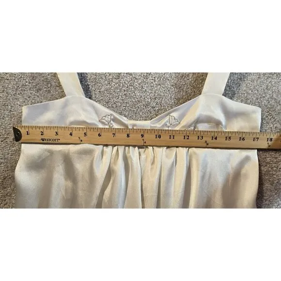 Vtg Lucie Ann Nightgown Long Ivory Sleeveless Satin Feel USA Made Sexy Women's S