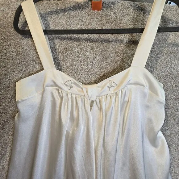 Vtg Lucie Ann Nightgown Long Ivory Sleeveless Satin Feel USA Made Sexy Women's S