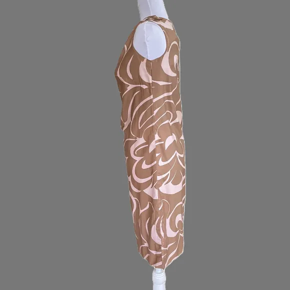 VTG MCM Hawaiian Edna Oliver Pink Tan Floral Sleeveles 60s Mini Dress Size S