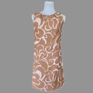 VTG MCM Hawaiian Edna Oliver Pink Tan Floral Sleeveles 60s Mini Dress Size S