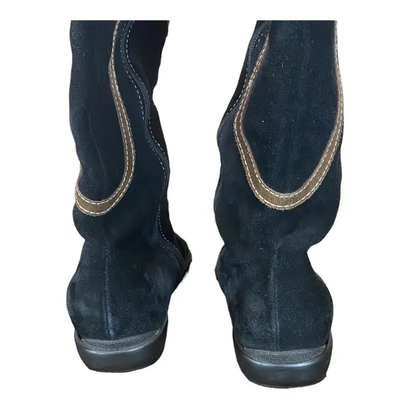 VTG Roberto Botticelli Black Suede Pointed Toe Blue /Brown Circle Stitched