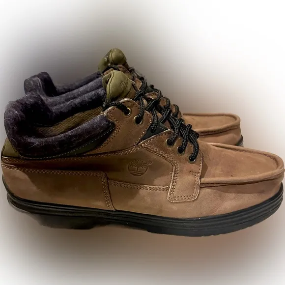 VTG TIMBERLAND LEATHER HIKING SHOES OUTDOOR BROWN BLACK SZ: 10W CASUAL CAMPING