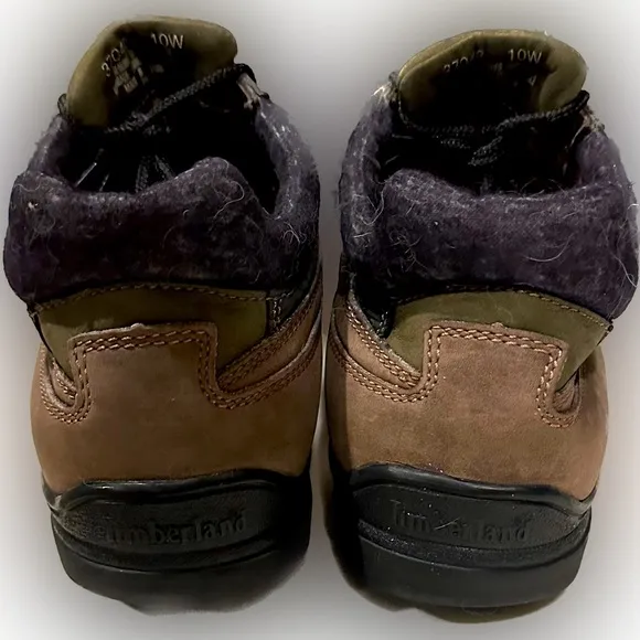 VTG TIMBERLAND LEATHER HIKING SHOES OUTDOOR BROWN BLACK SZ: 10W CASUAL CAMPING