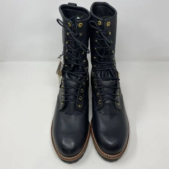 VTG USA Chippewa Black Logger Work Boots Mens Size 12D  10&quot; Unlined 25510
