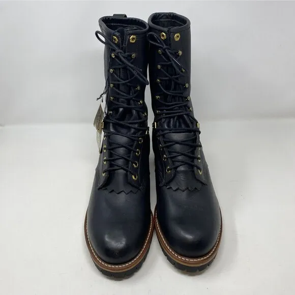 VTG USA Chippewa Black Logger Work Boots Mens Size 12D  10&quot; Unlined 25510