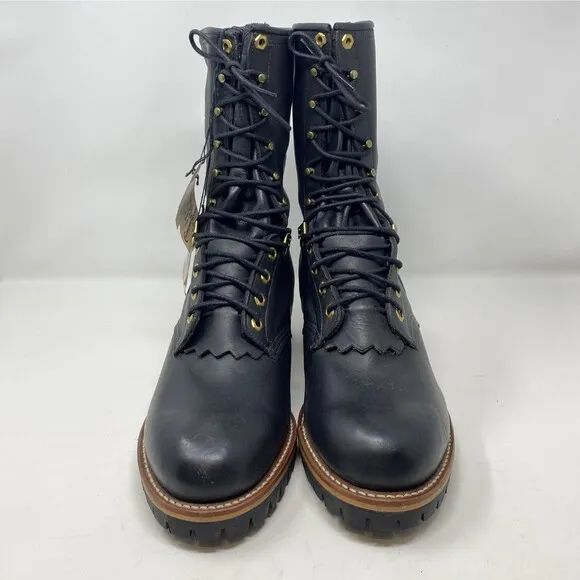 VTG USA Chippewa Black Logger Work Boots Mens Size 12D  10&quot; Unlined 25510