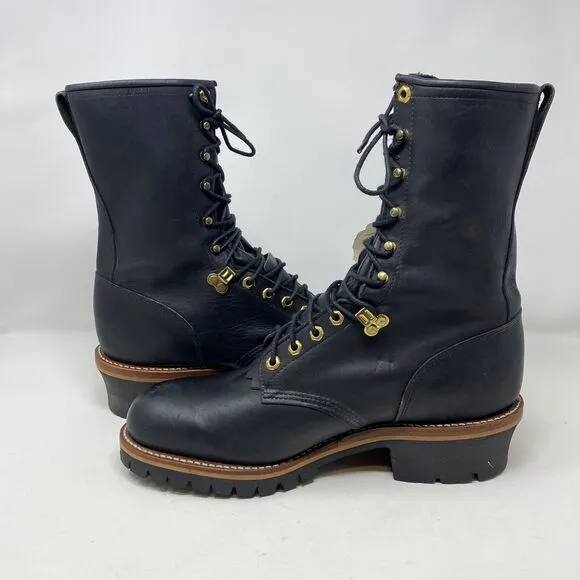 VTG USA Chippewa Black Logger Work Boots Mens Size 12D  10&quot; Unlined 25510