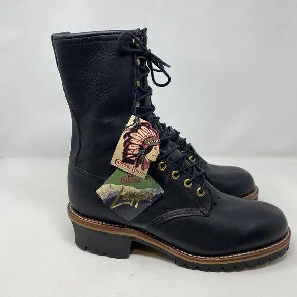 VTG USA Chippewa Black Logger Work Boots Mens Size 12D  10&quot; Unlined 25510