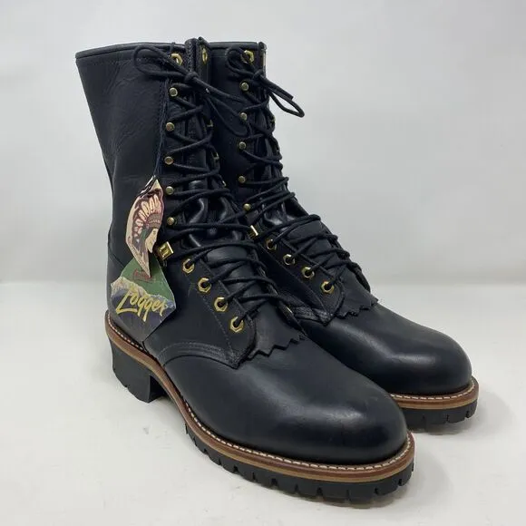 VTG USA Chippewa Black Logger Work Boots Mens Size 12D  10&quot; Unlined 25510