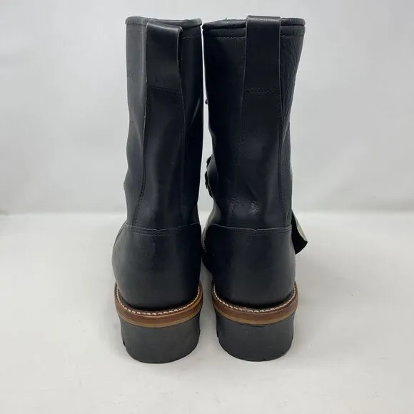 VTG USA Chippewa Black Logger Work Boots Mens Size 12D  10&quot; Unlined 25510
