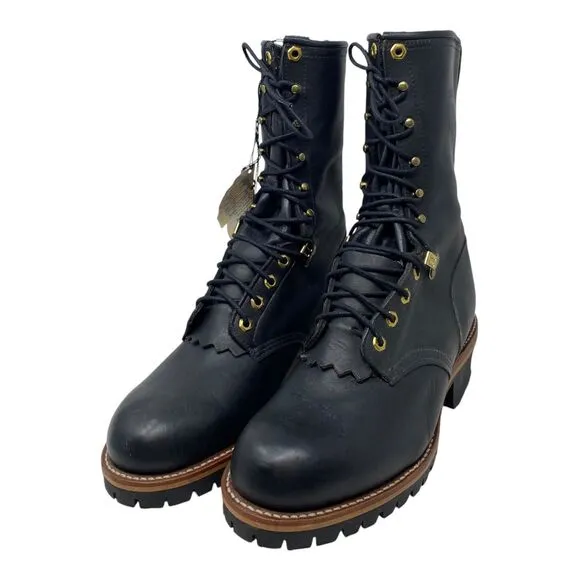 VTG USA Chippewa Black Logger Work Boots Mens Size 12D  10&quot; Unlined 25510