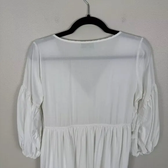 Waimari White 3/4 Sleeve Tiered Mini Dress Size S Resort Casual Puff Sleeve
