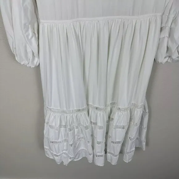 Waimari White 3/4 Sleeve Tiered Mini Dress Size S Resort Casual Puff Sleeve